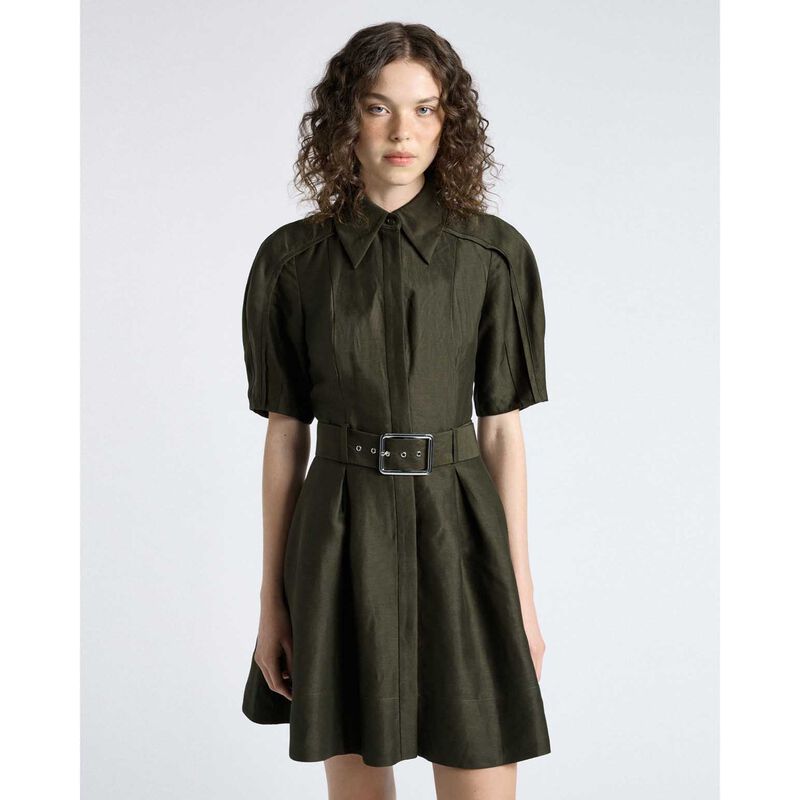 Cue Khaki Linen Blend Mini Dress image number 3